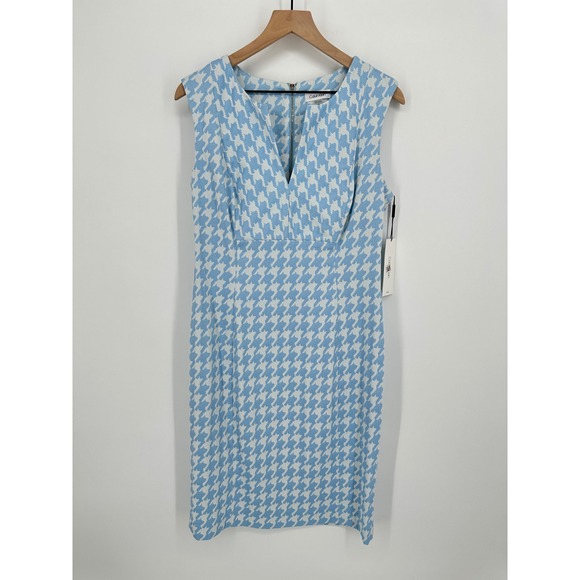 Calvin Klein Dresses & Skirts - Calvin Klein Sheath Dress Womens 12 Blue White Houndstooth Sleeveless V-Neck New